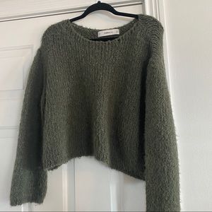 Cropped Olive Zara Knit Sweater